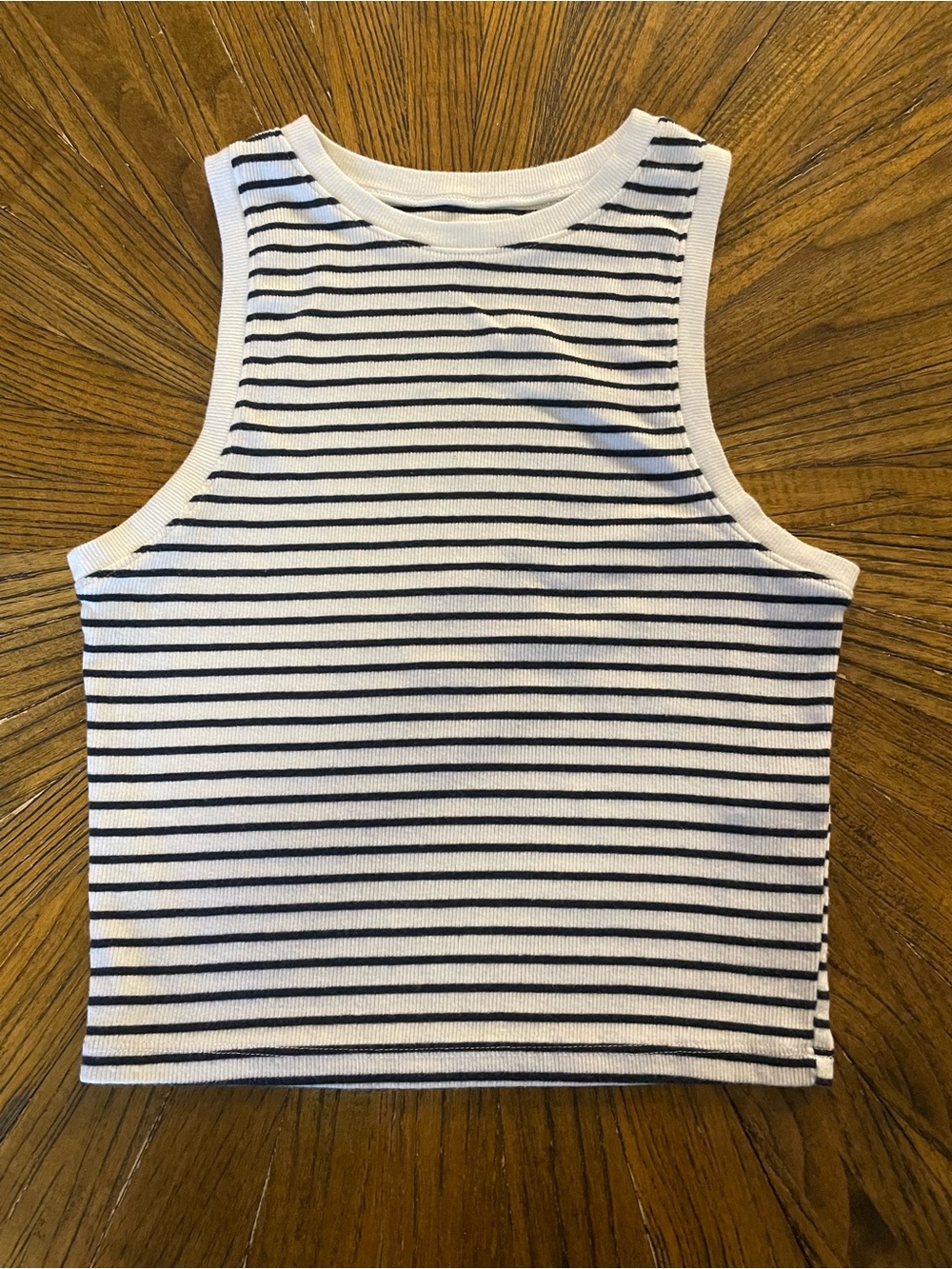 Hollister White and Navy Striped Ribbed Tank Top